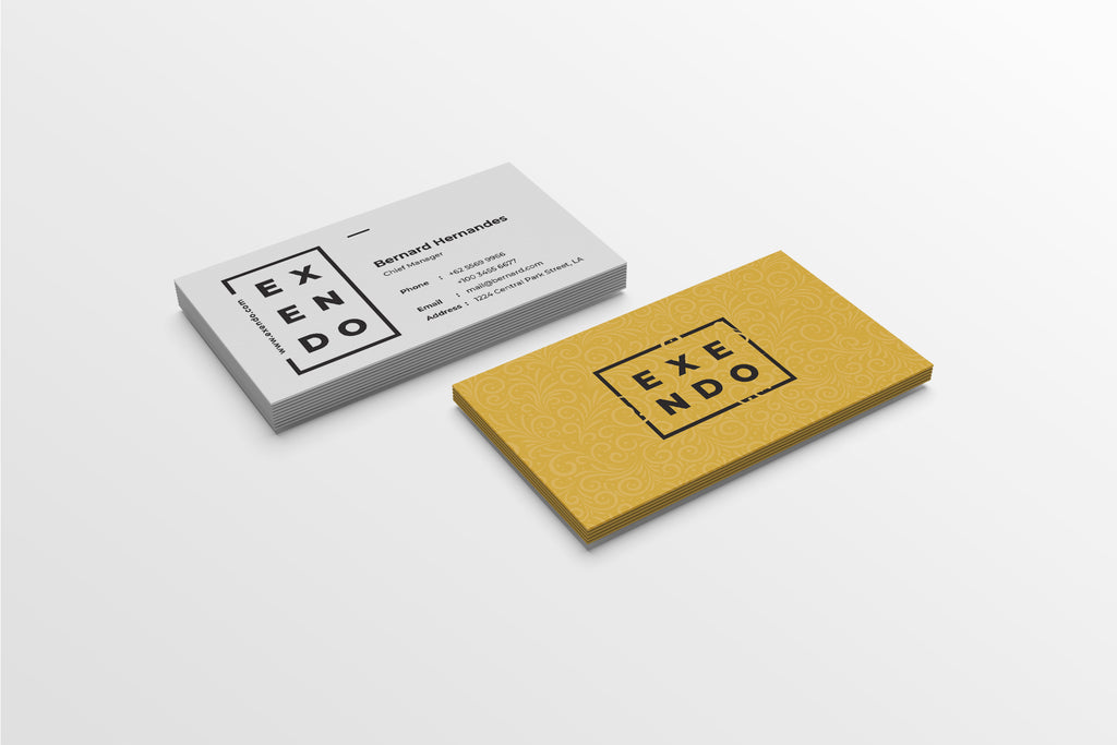 Two business cards with 'Exendo' branding on a white background